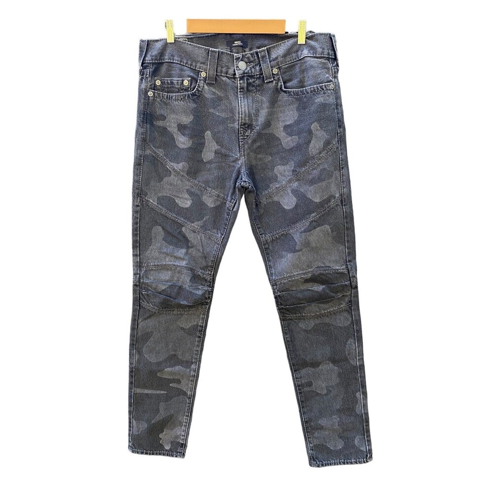 True Religion Gray Camo Rocco Moto Jeans Men’s 33/38 Inseam 33.5" Rise 12"